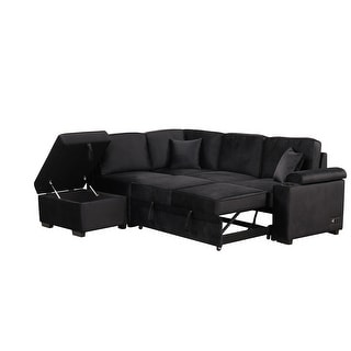 Black Convertible L-Shape Sleeper Sofa Bed (87.4") With Pull-Out Bed ...